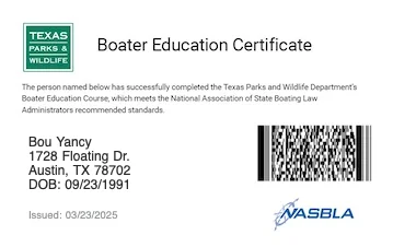 Texas boater education card preview